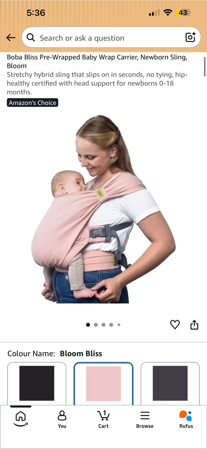 BNIB Boba Bliss Pre-Wrapped Baby Carrier - Bloom Bliss