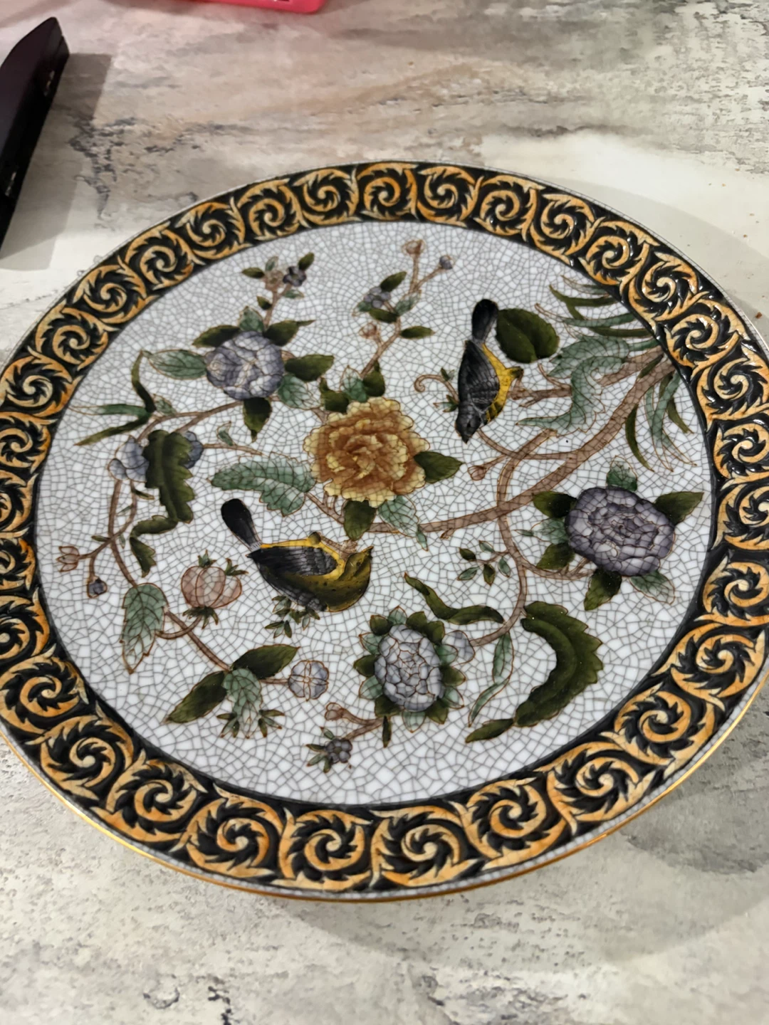 Decorative Plate with Birds and Flowers