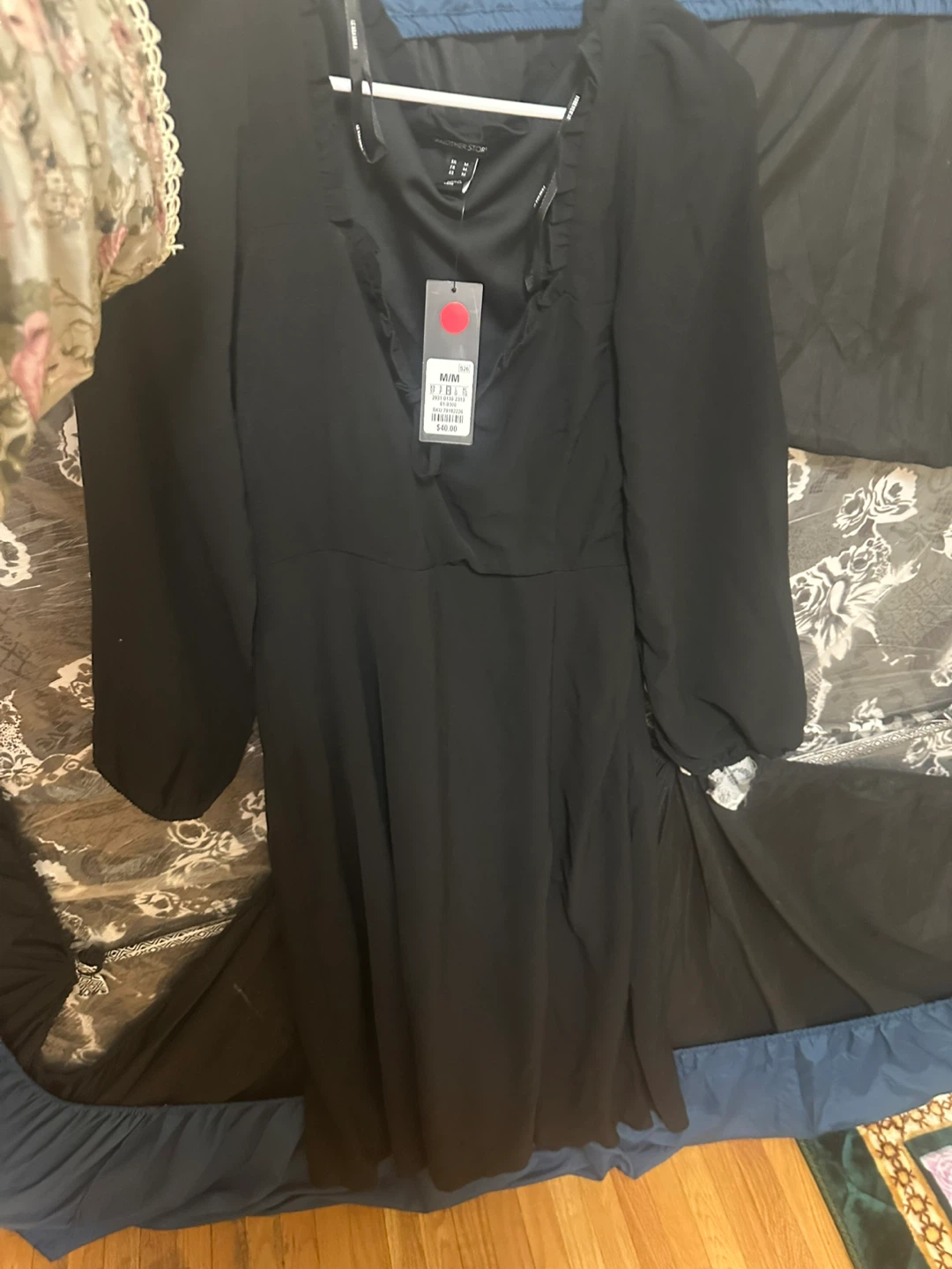 Forever 21 Black Long Sleeve Ruffle Midi Dress