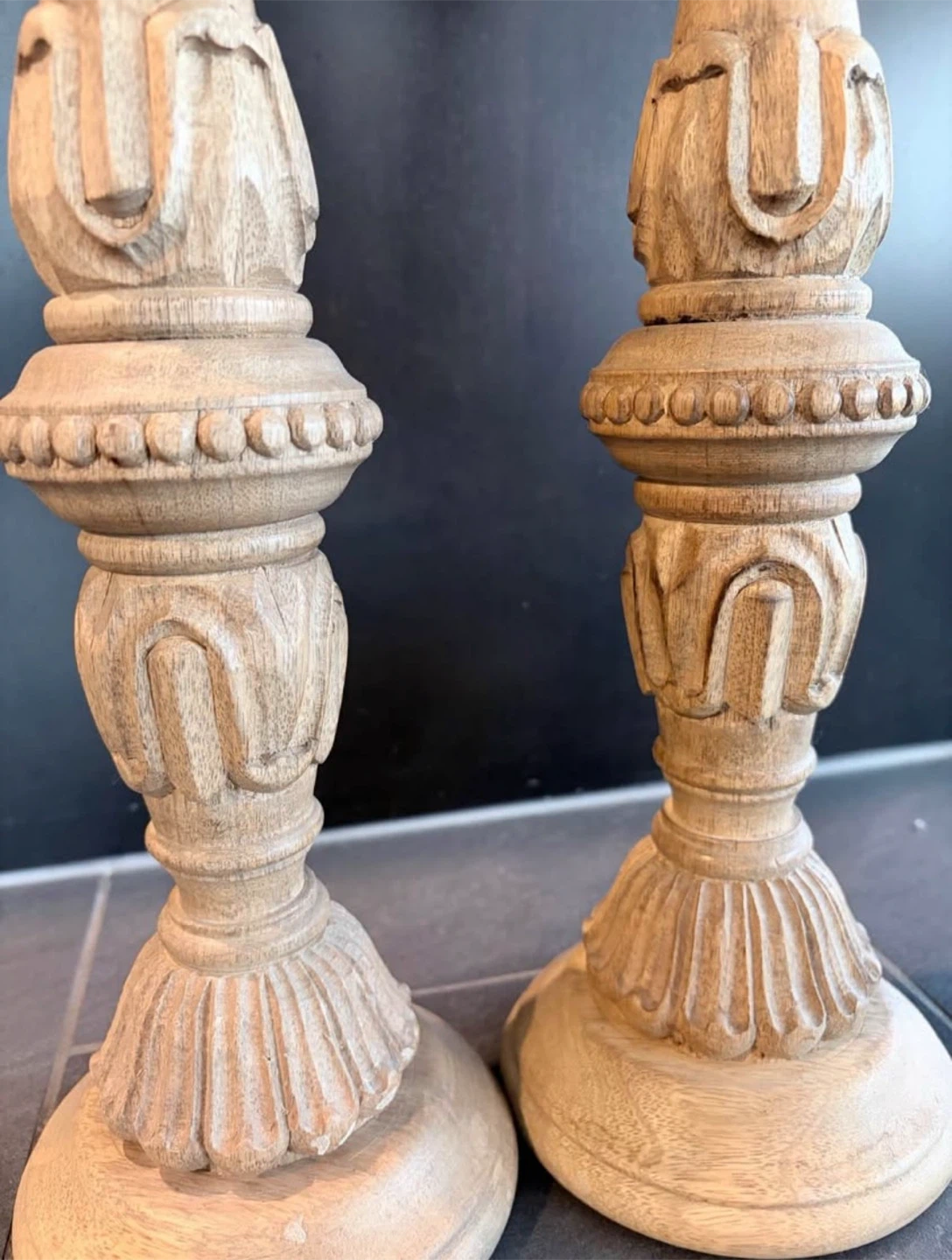 Set of 2 Carved Wooden Candle Holders - photo 2