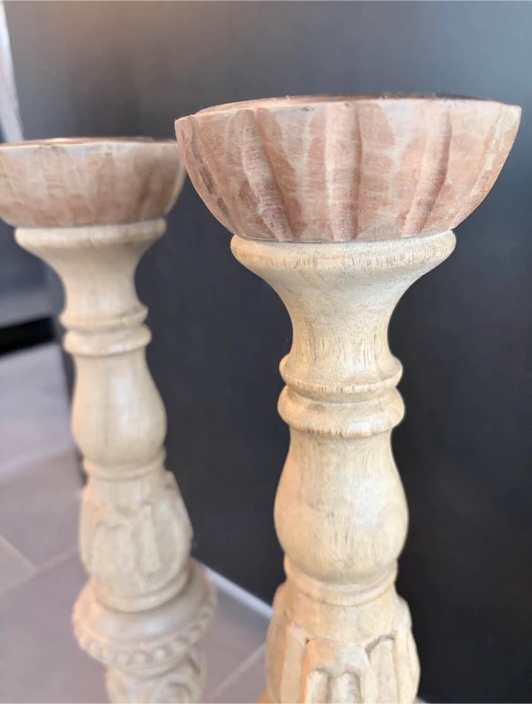 Set of 2 Carved Wooden Candle Holders - photo 4