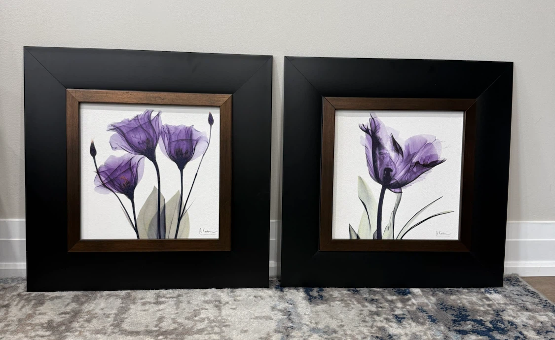 2 Framed Purple Floral Art Prints