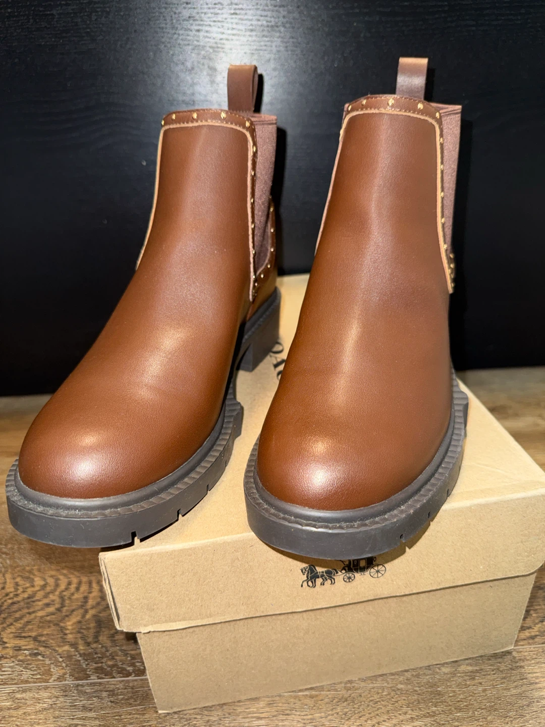 Brown Studded ankle length Chelsea Boots - photo 3