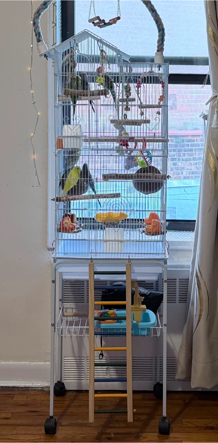 Large White Bird Cage with Stand