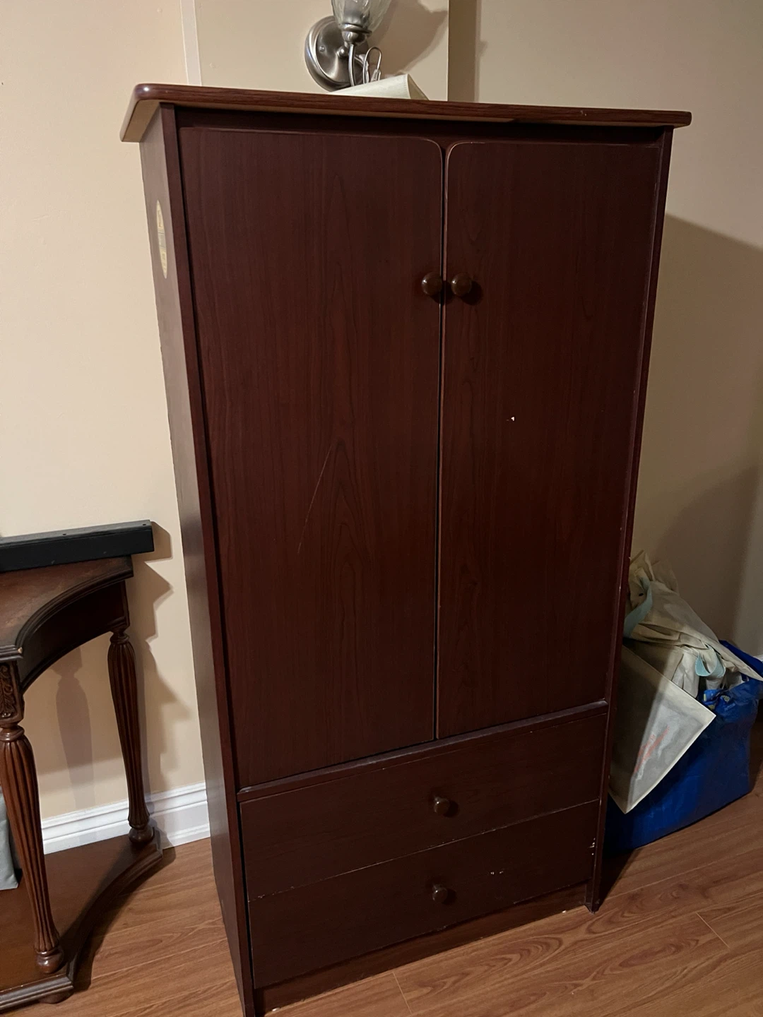 Dark Wood Armoire with Drawers