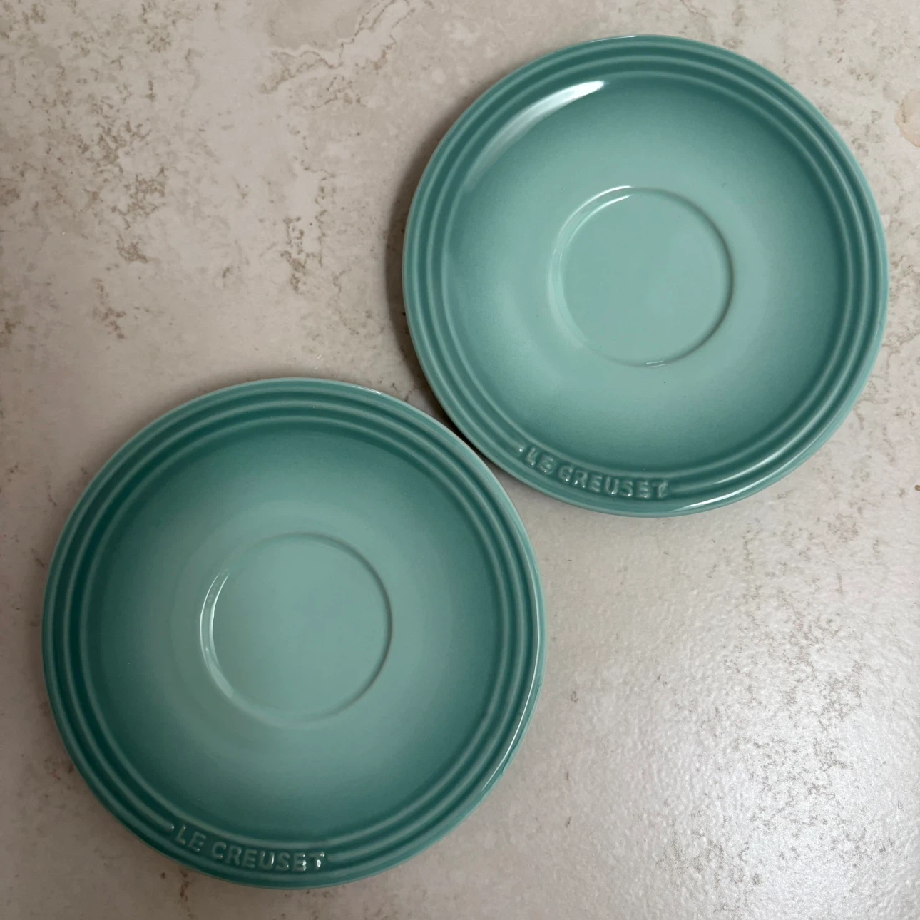 Le creuset cappuccino cup coffee mug saucer plate set sage green - photo 5