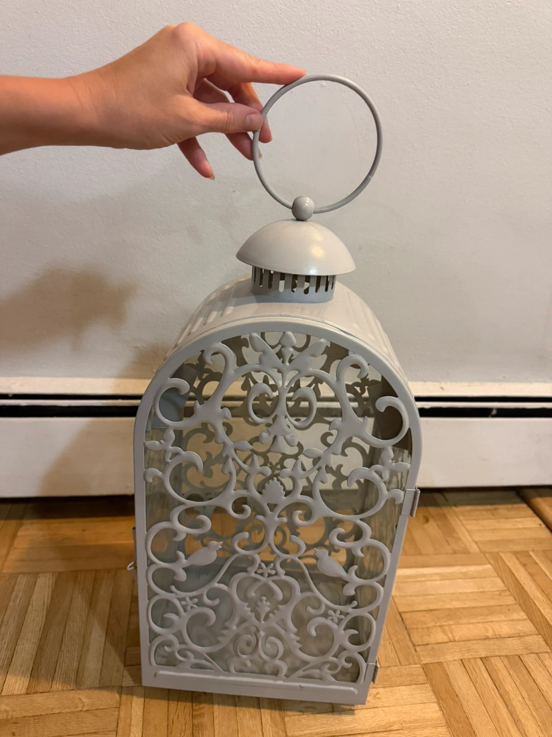 Gray Metal Lantern with Filigree Design - photo 2