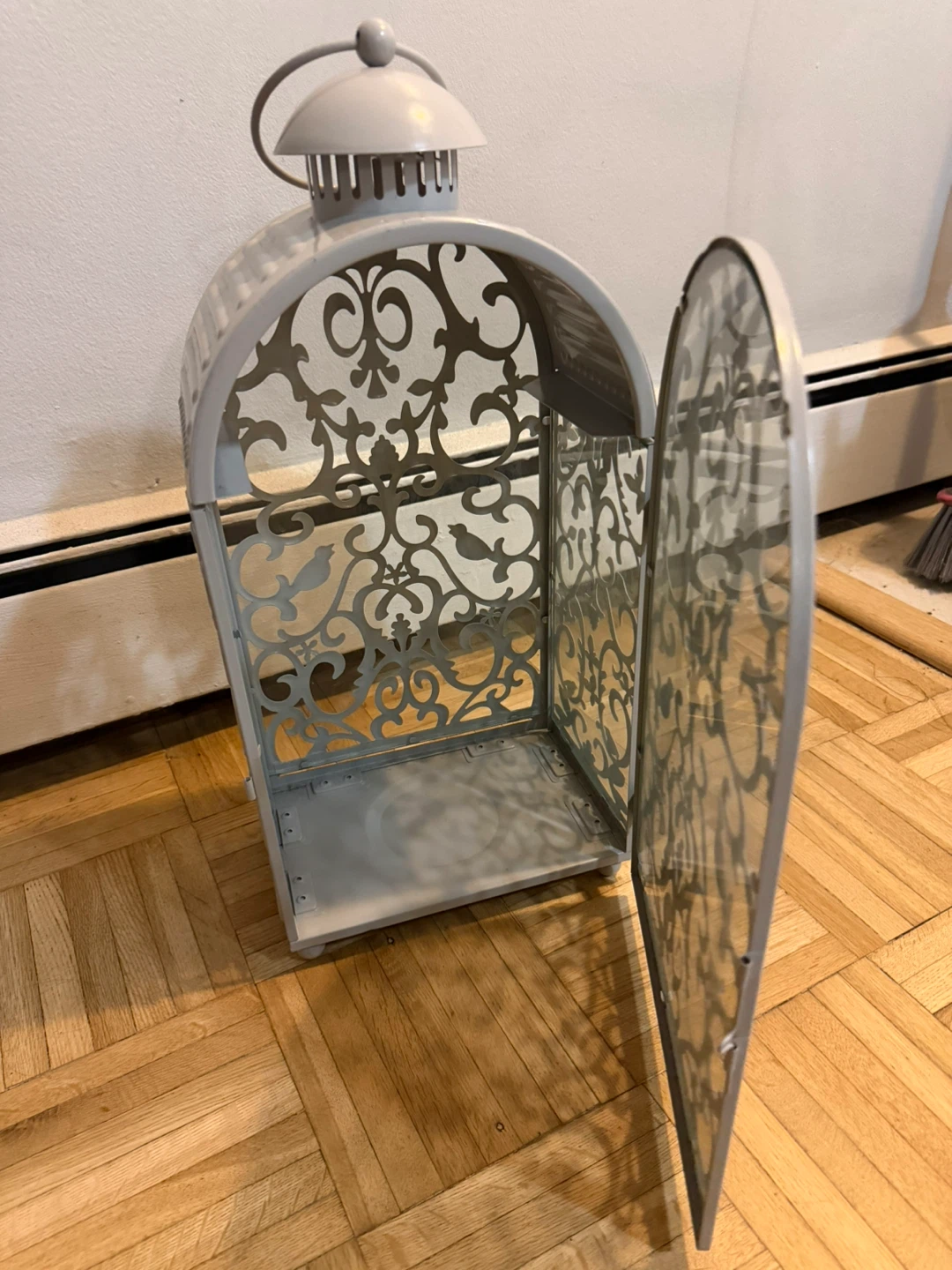 Gray Metal Lantern with Filigree Design - photo 3