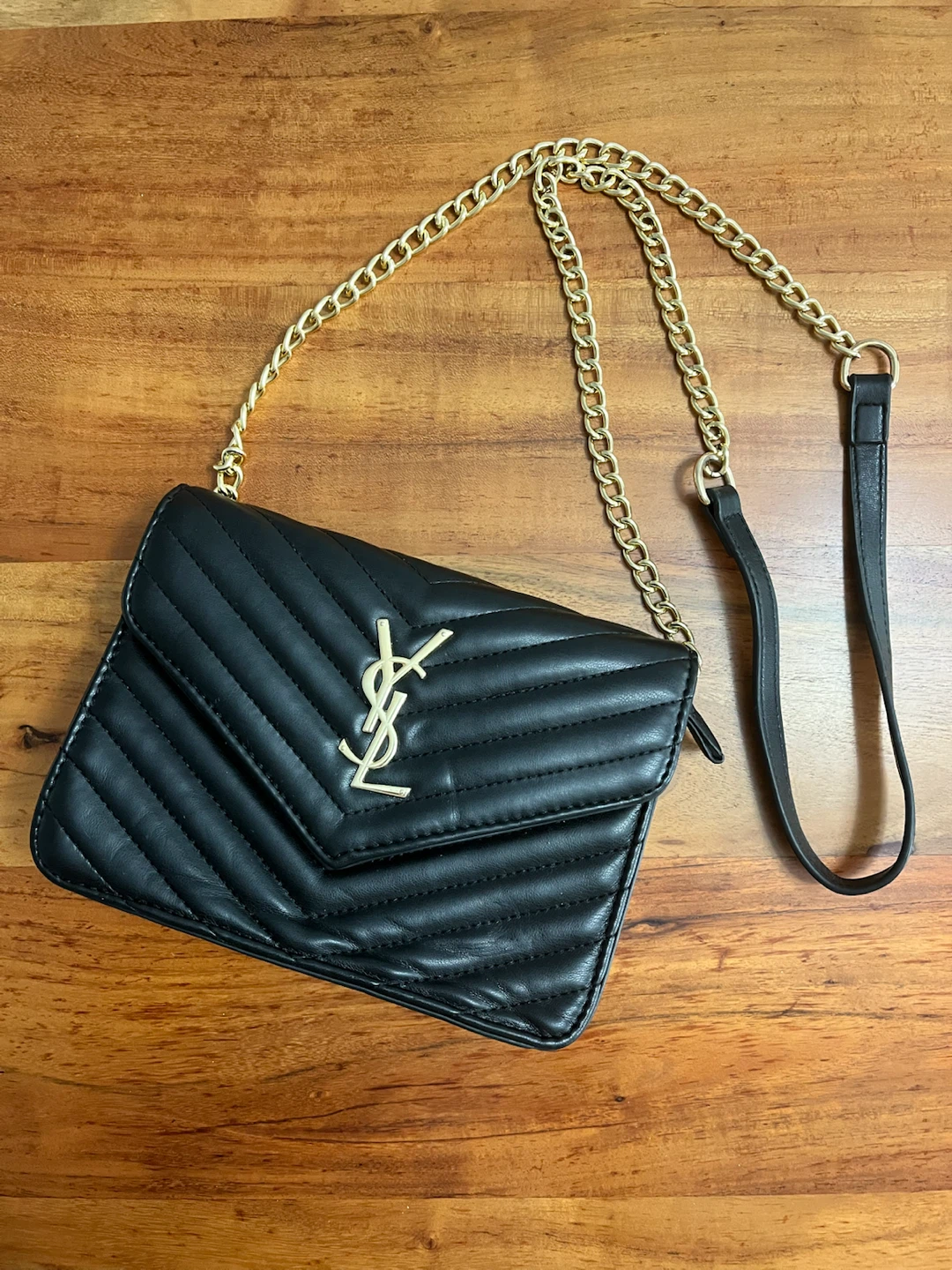 Black Bag with Gold Chain Strap