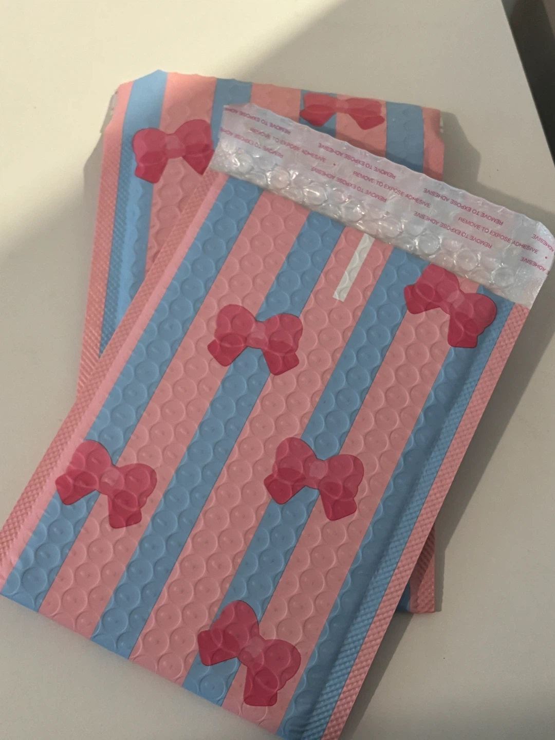 Pink and Blue Striped Bubble Mailer with Bows (200pcs)