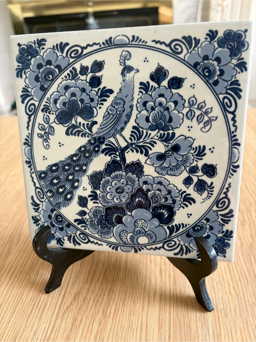 Hand-Painted Delft Blue Peacock Tile - Made in Holland - photo 2