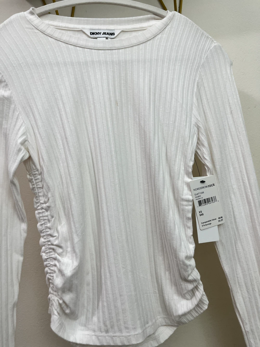 DKNY Jeans Ivory Ribbed Long Sleeve Top XS