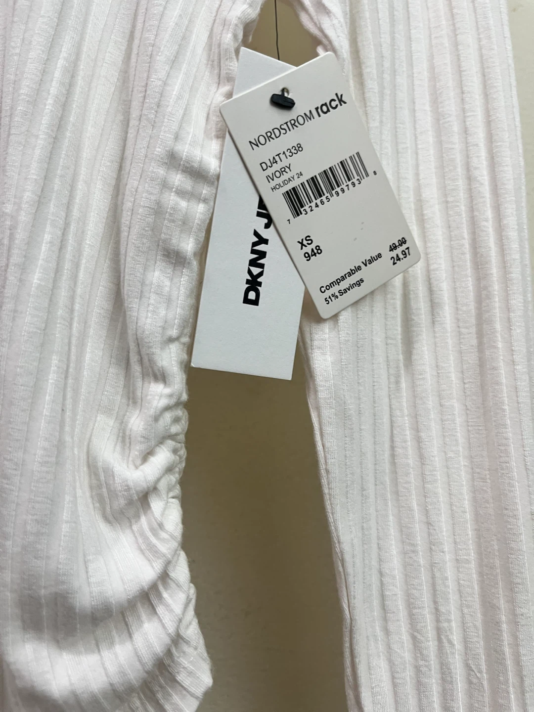DKNY Jeans Ivory Ribbed Long Sleeve Top XS - photo 2
