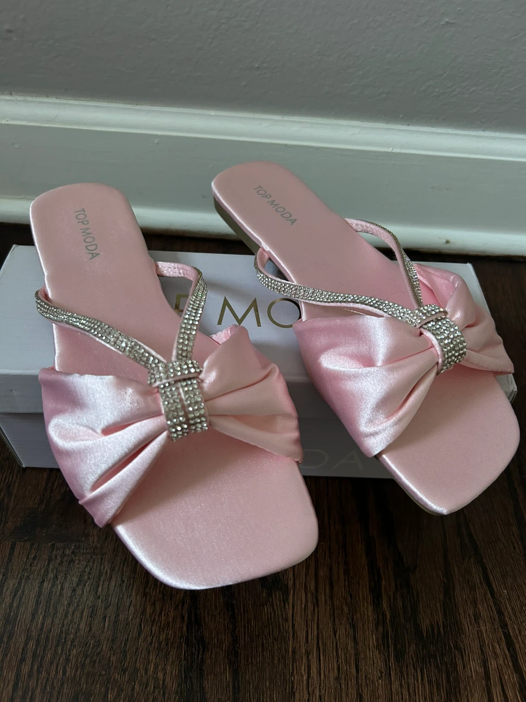 TOPMODA Pink Bow Slide Sandals with Rhinestones - photo 2