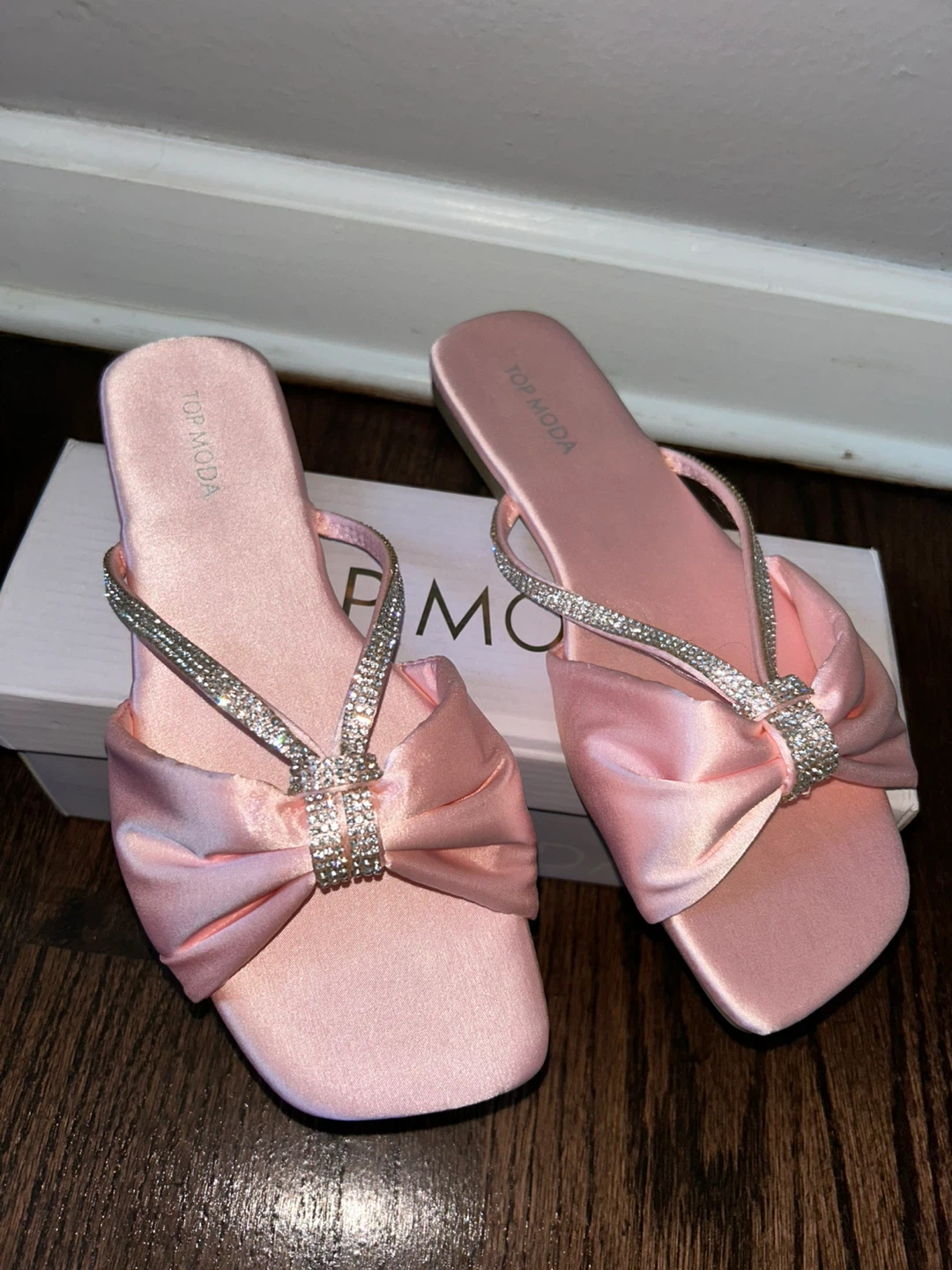 TOPMODA Pink Bow Slide Sandals with Rhinestones - photo 3
