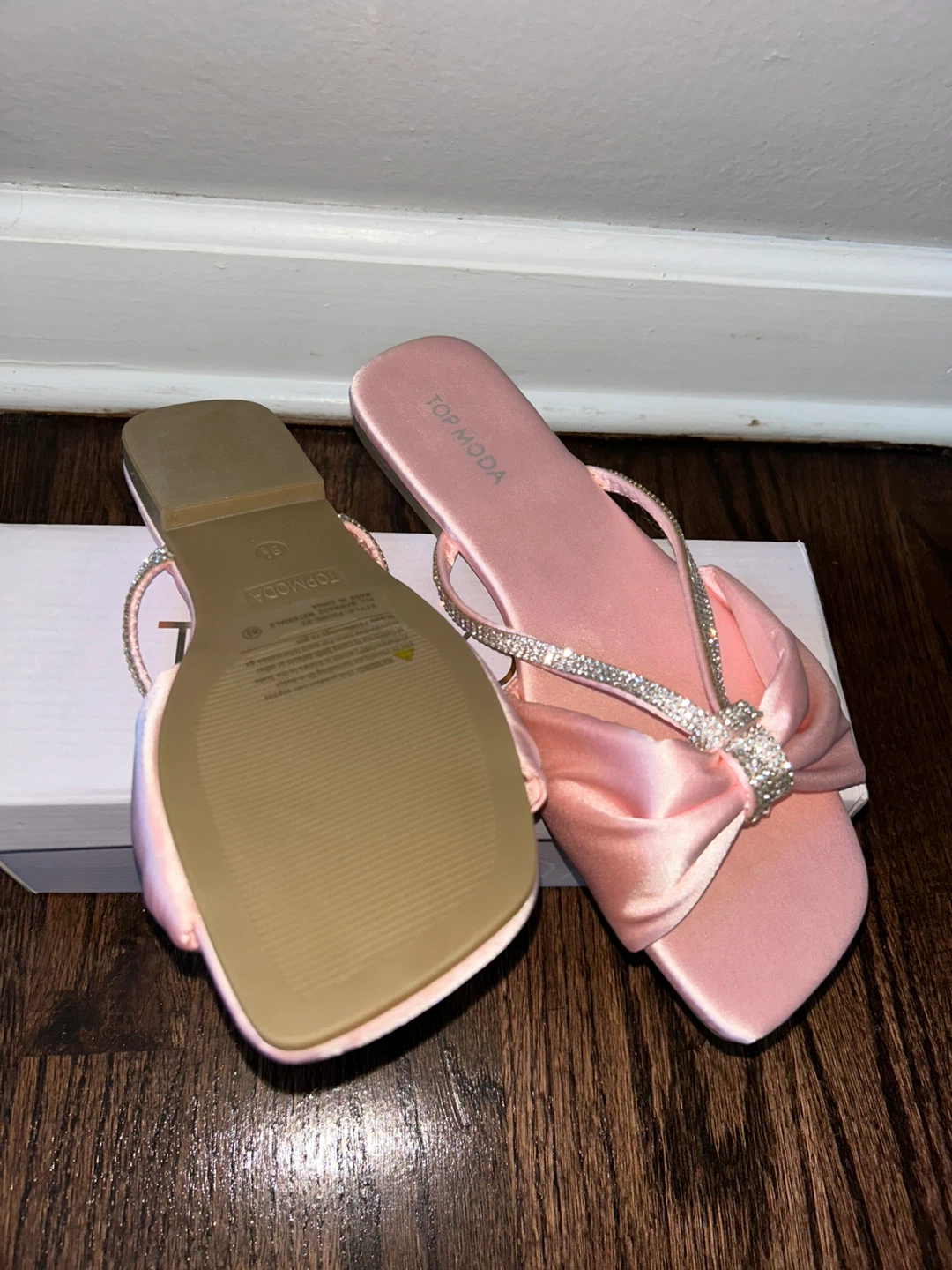 TOPMODA Pink Bow Slide Sandals with Rhinestones - photo 4