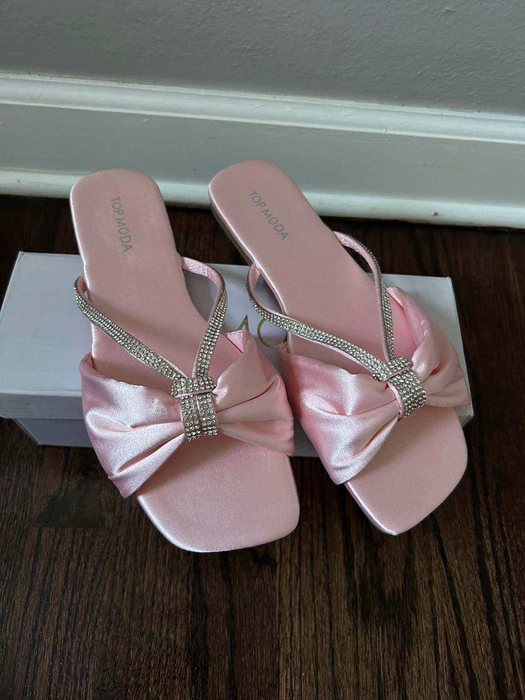 TOPMODA Pink Bow Slide Sandals with Rhinestones - photo 5