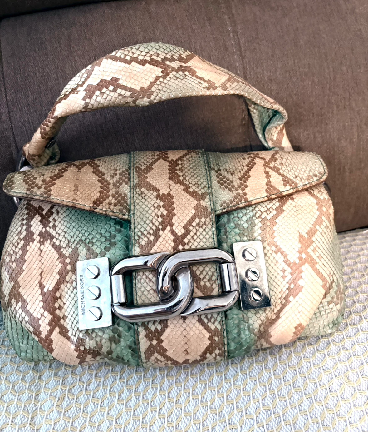 Michael Kors Green Snakeskin Print Shoulder Bag