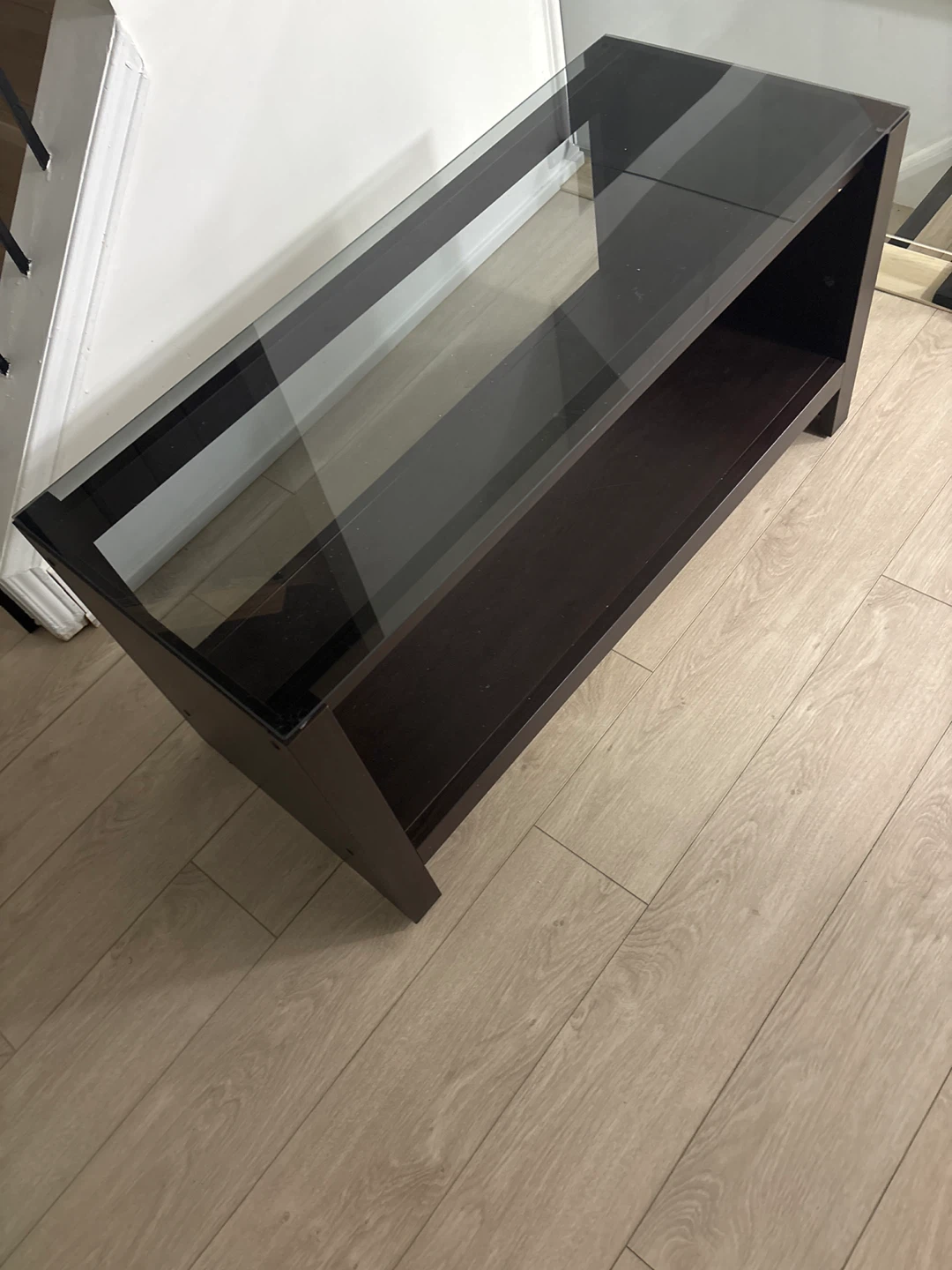 Dark Wood and Glass Console Table/TV Stand/Coffee Table