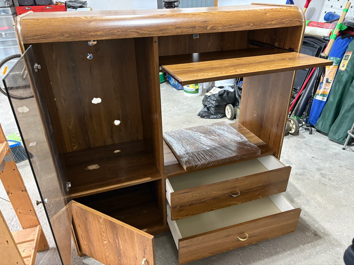 Wooden Media Console with Glass Door and Drawers - photo 2