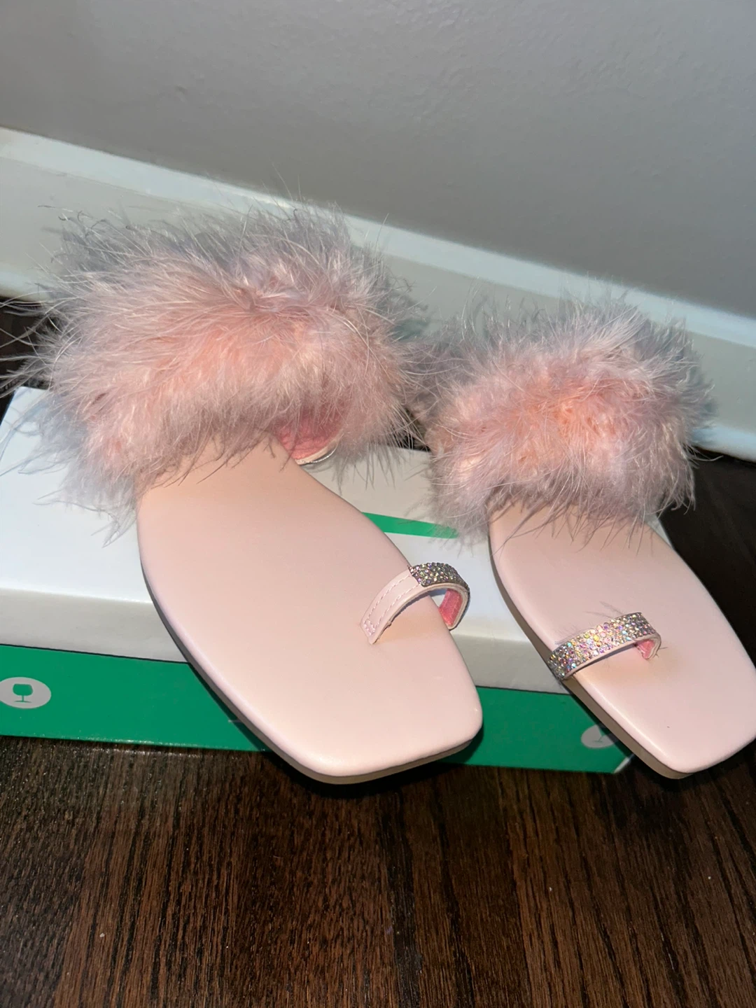 Pink H2K Feather Trimmed Sandals Size 8