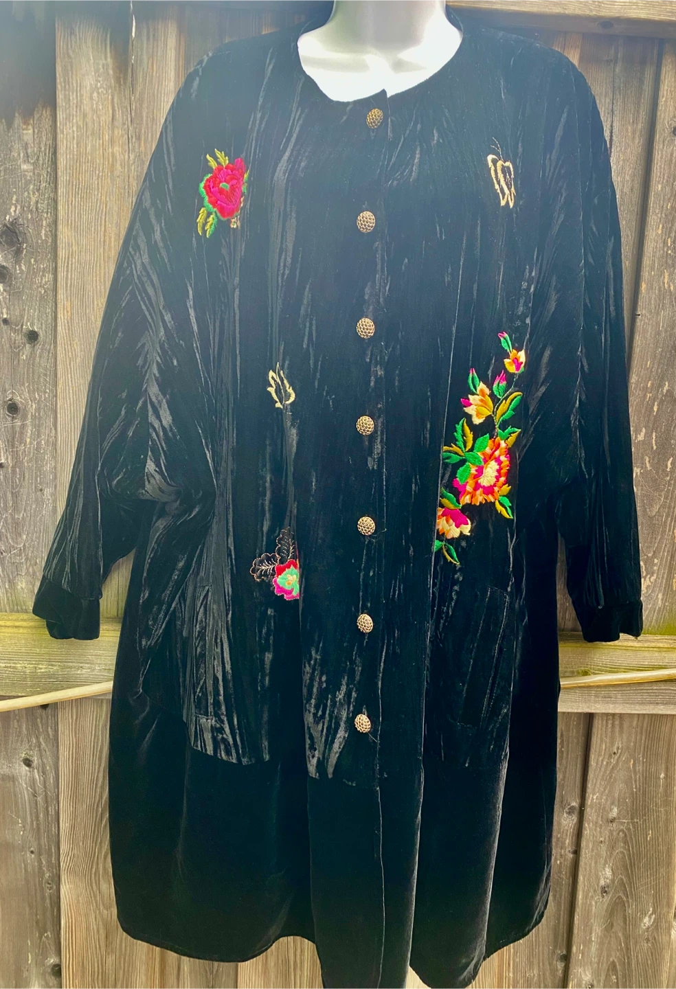 Bardehle Black Embroidered Velvet Coat, Size 2XL