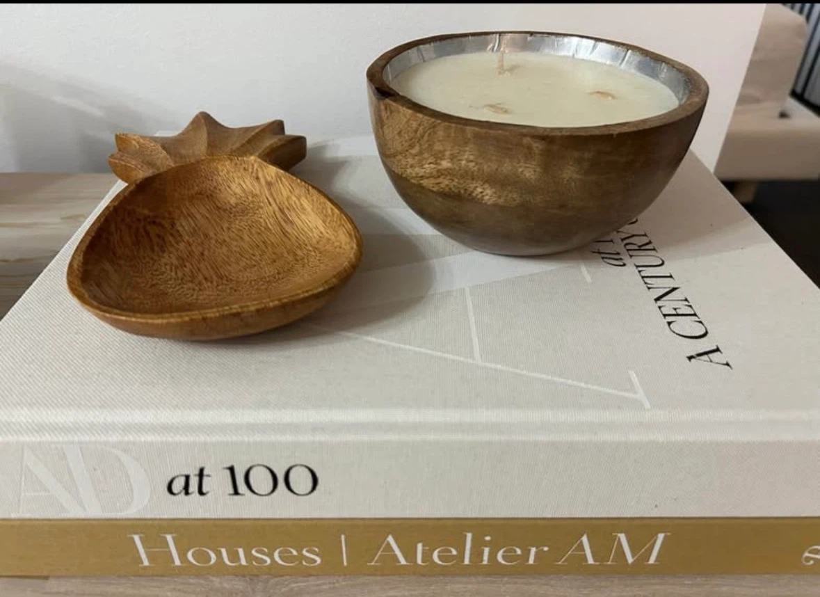 Anthropologie Wood🍍 dish + scented sugared citrus candle