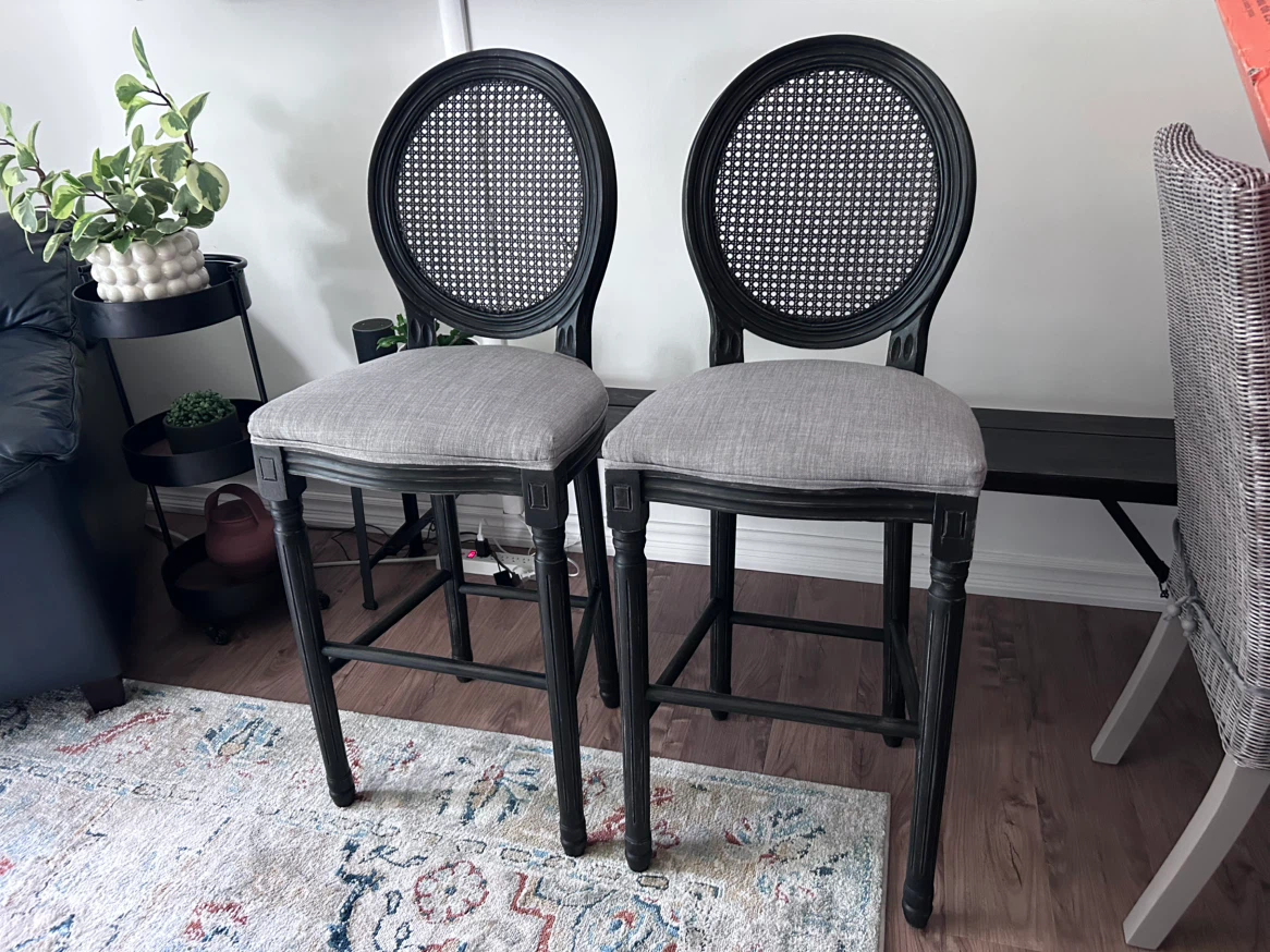 Pair of Black Cane Back Bar Stools