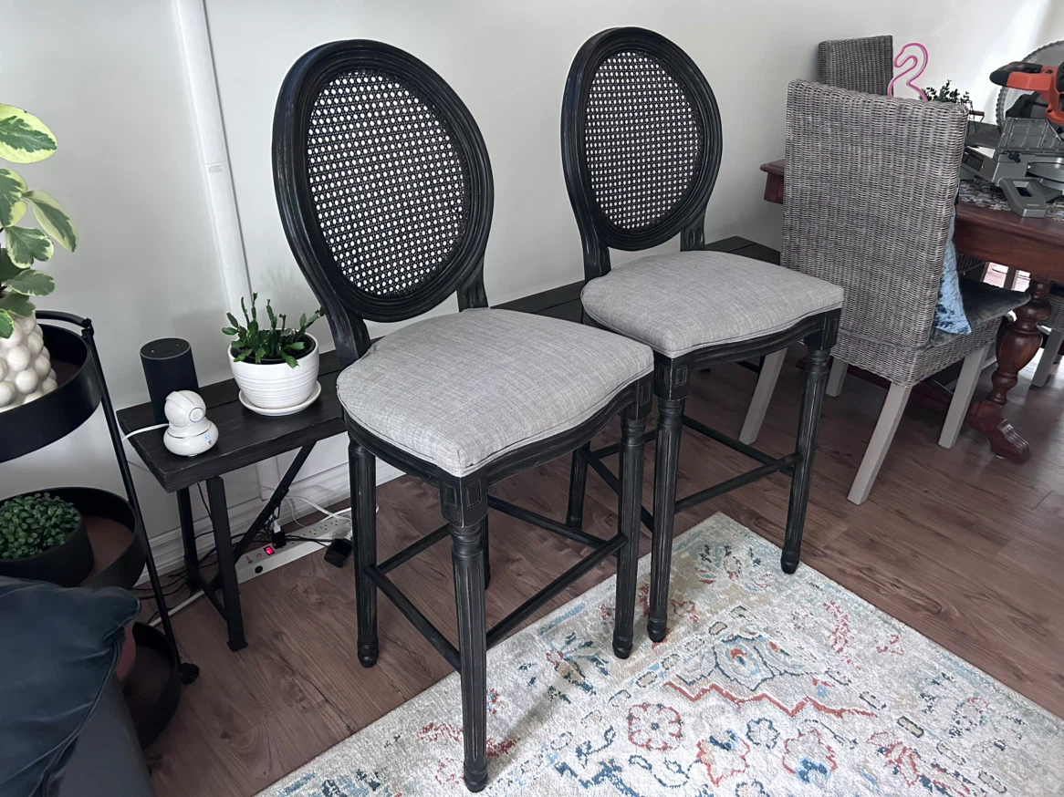 Pair of Black Cane Back Bar Stools - photo 2