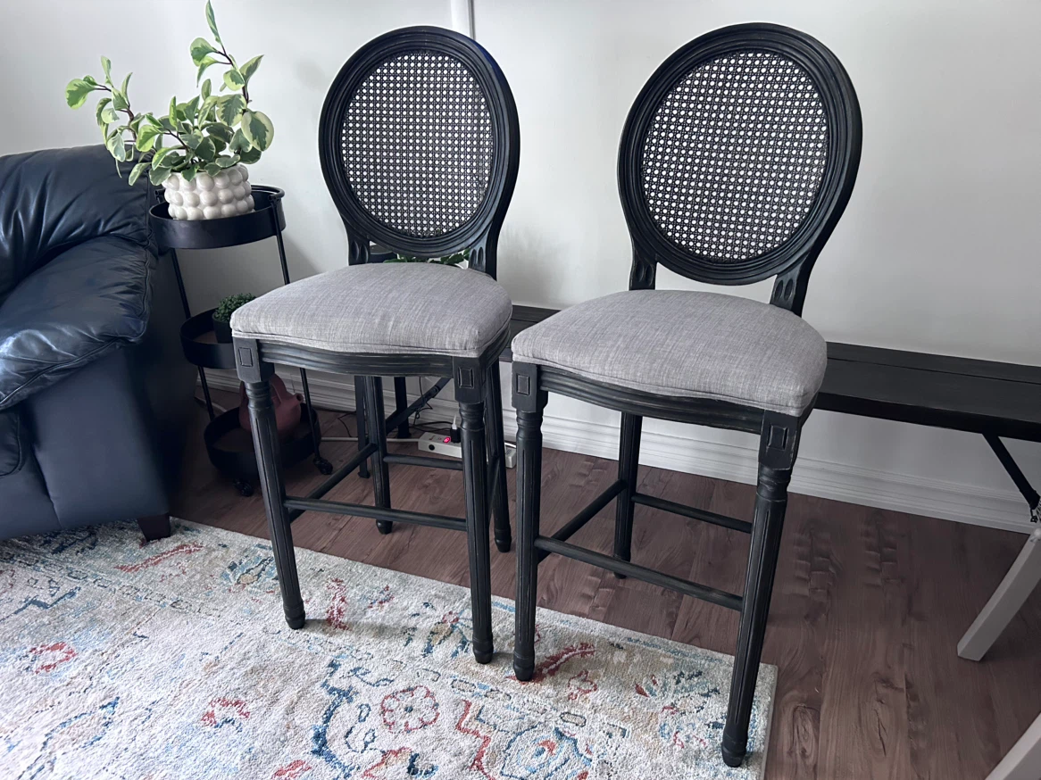 Pair of Black Cane Back Bar Stools - photo 3