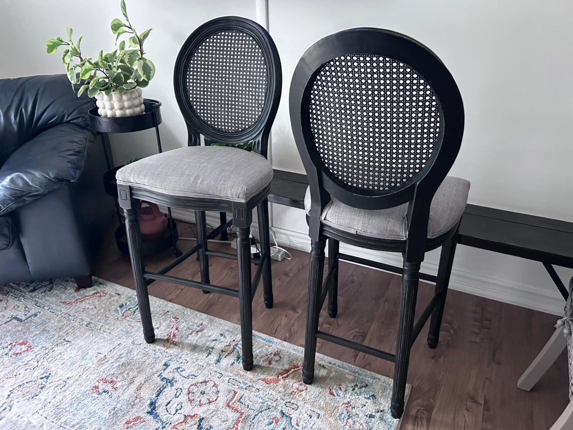 Pair of Black Cane Back Bar Stools - photo 4