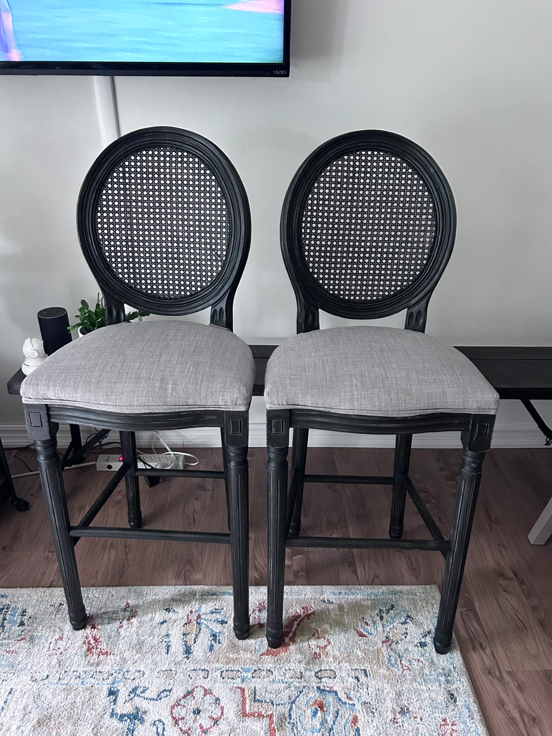 Pair of Black Cane Back Bar Stools - photo 5