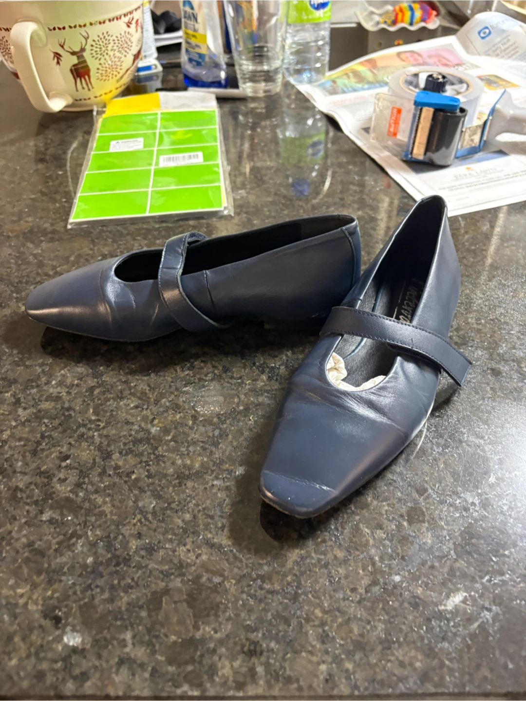 Navy leather ballet flats