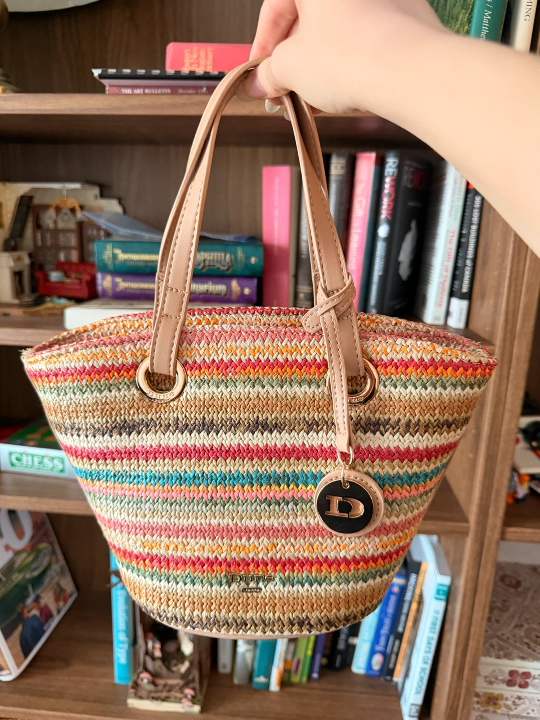 DUNS Woven Straw Tote Bag (with pouch + crossbody strap)