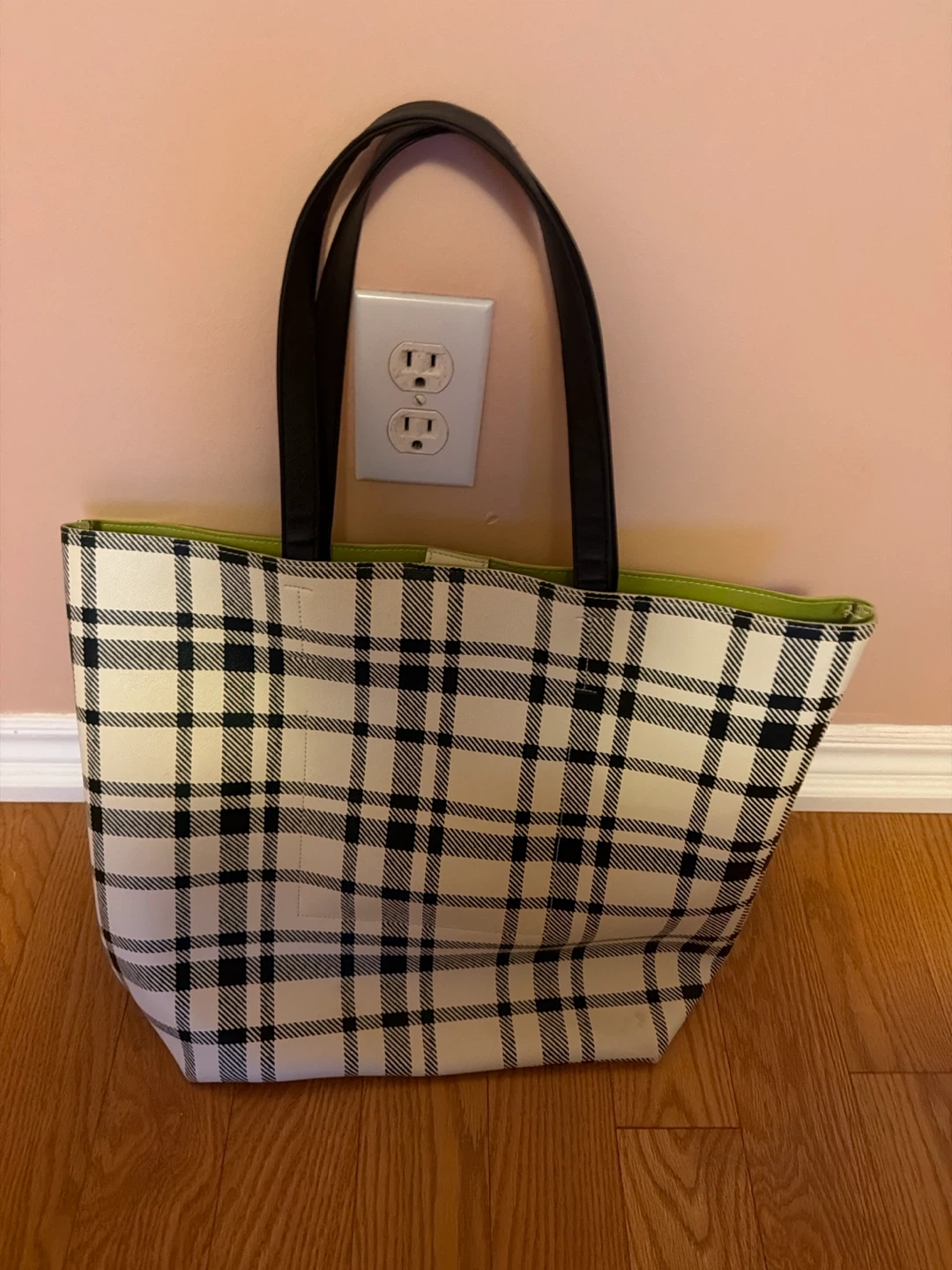Plaid Tote Bag with Green Interior - photo 2