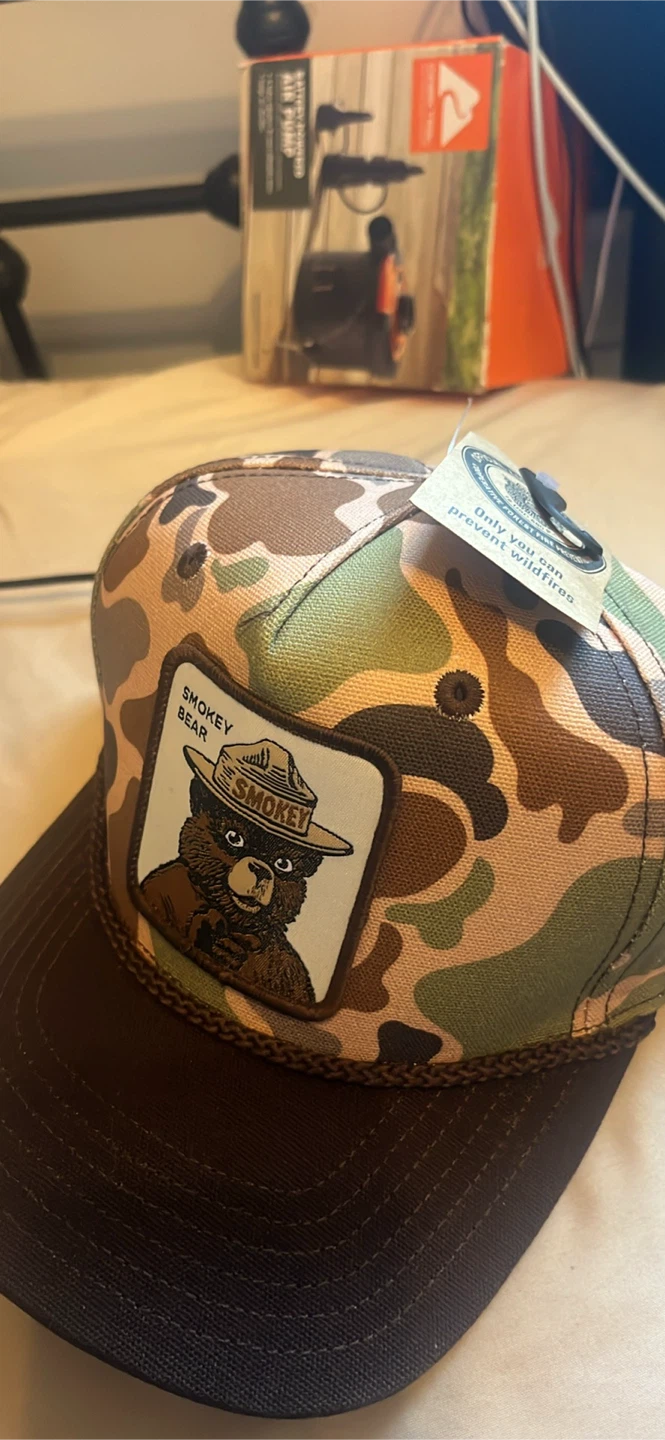 Smokey Bear Camo Hat and Black American Flag Hat Set - photo 5