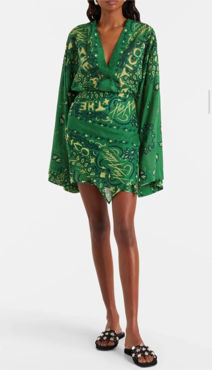 New The ATTICO Inspired Green Bandana Printed Wrap Mini Dress
