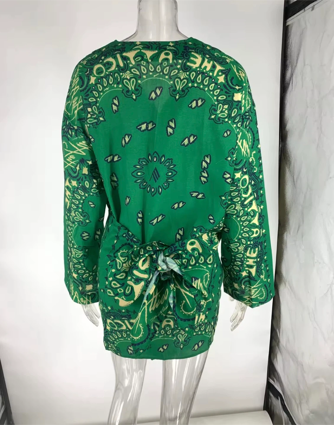 New The ATTICO Inspired Green Bandana Printed Wrap Mini Dress - photo 4