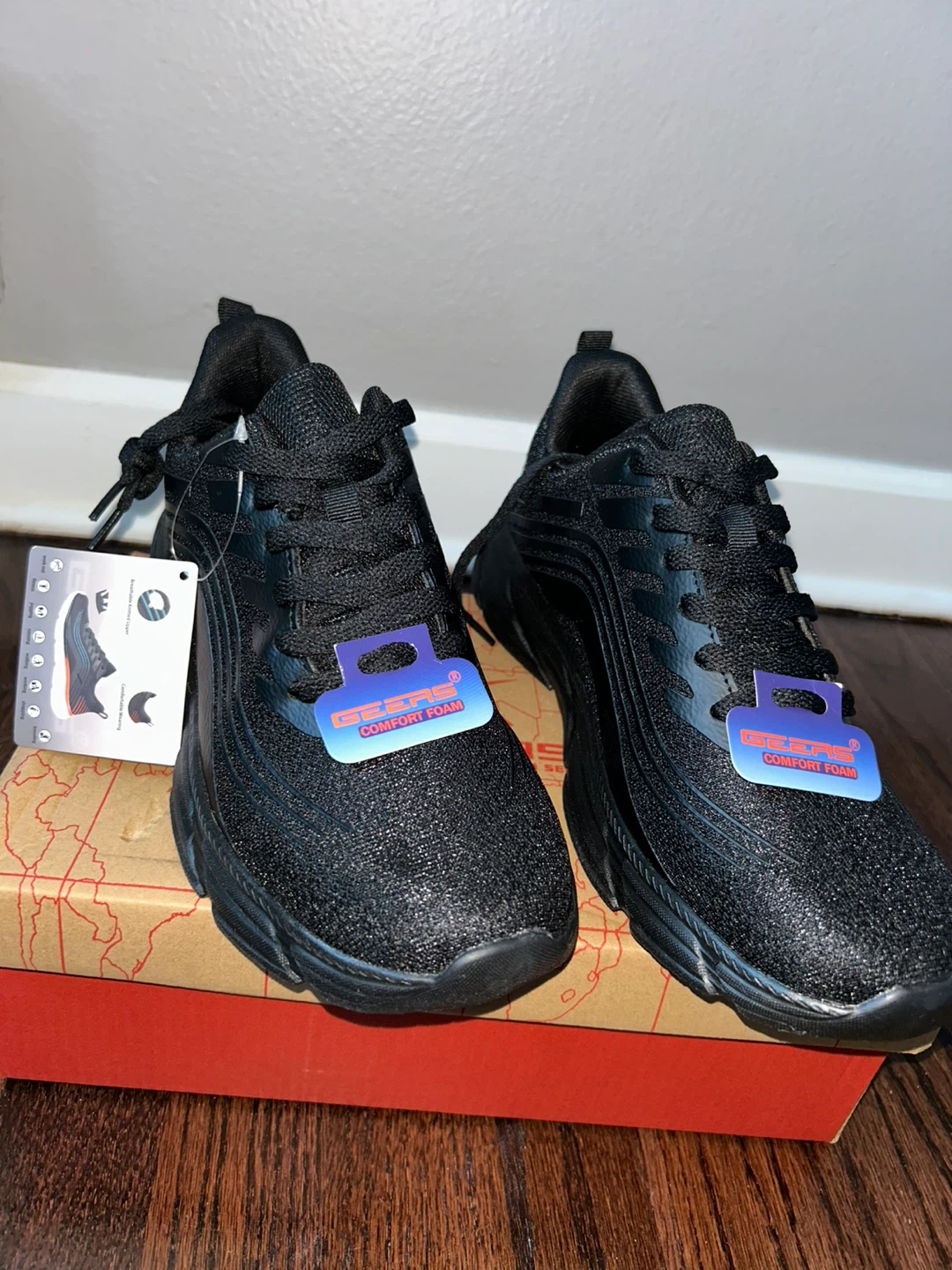 BEETAS Men's Black Comfort Foam Running Shoes