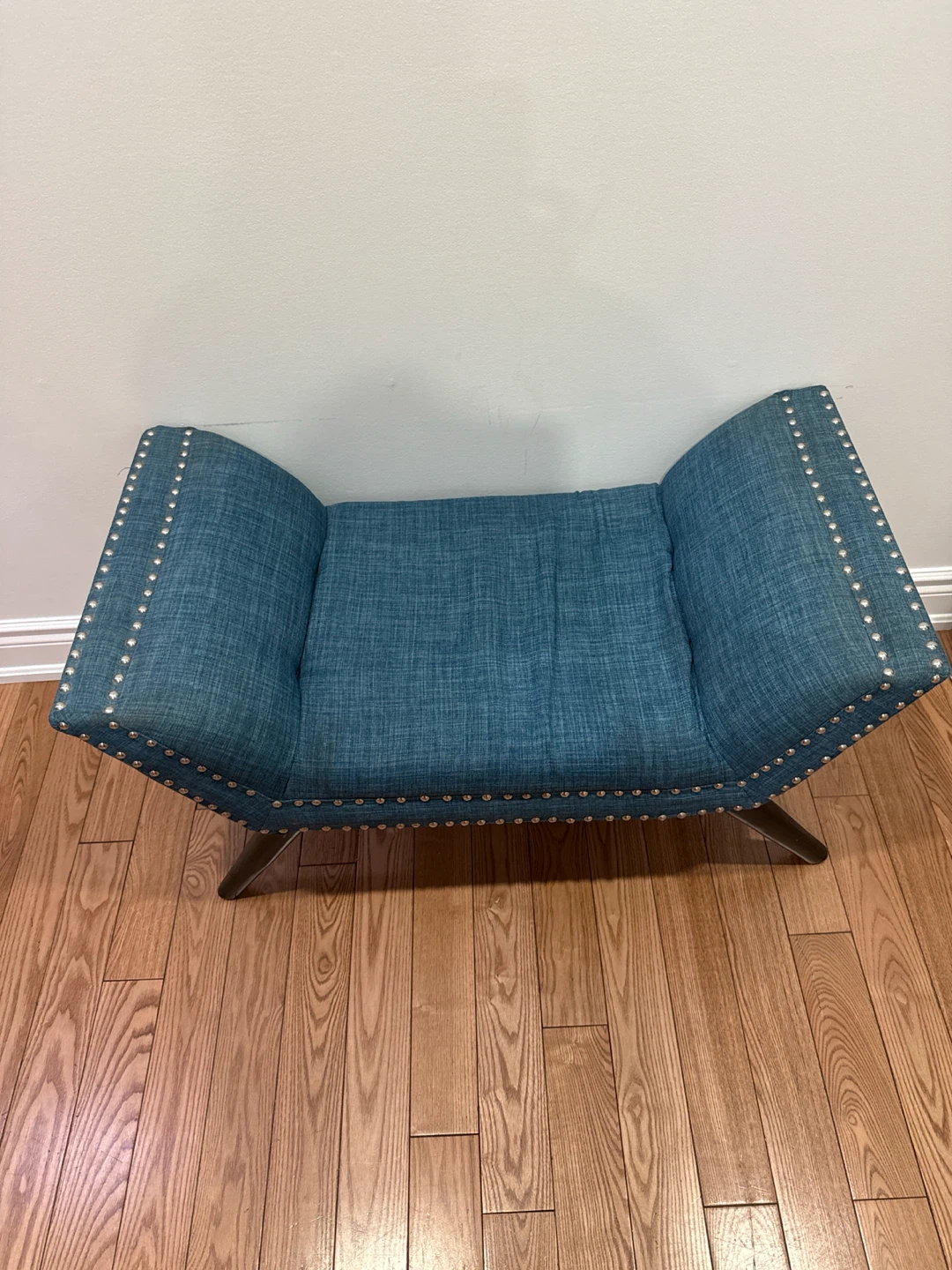 Teal Upholstered Bench with Stud Detail - photo 2