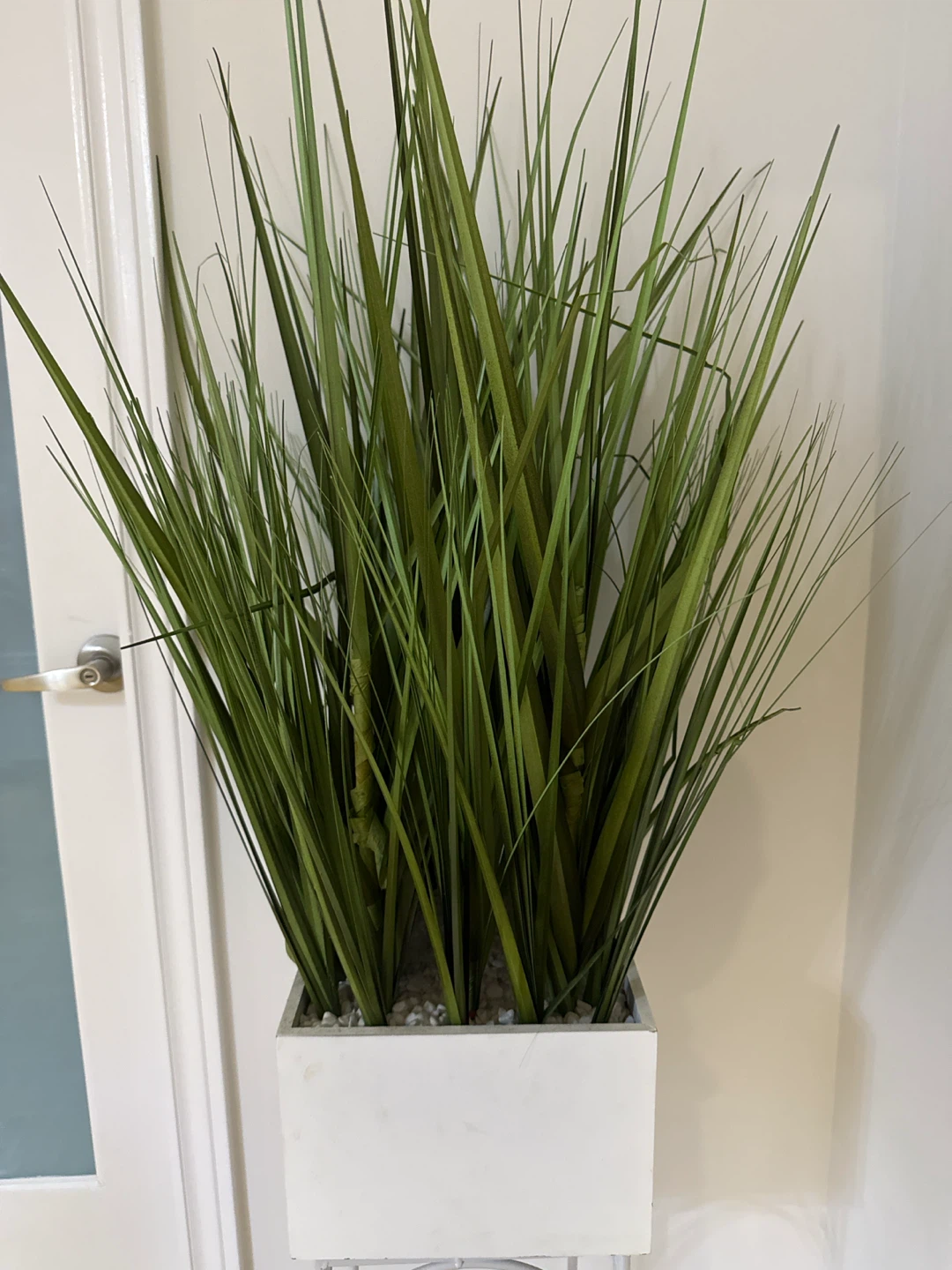 Artificial Grass Plant in White Planter