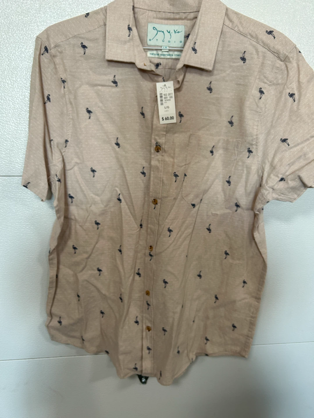 Jay Y. Ko Studio Flamingo Print Short Sleeve Shirt L/G