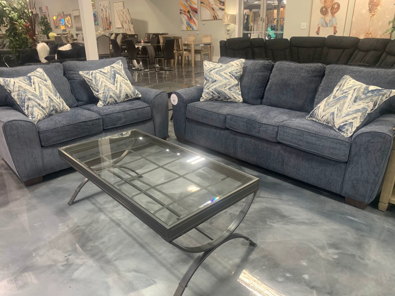 Blue sofa and loveseat set