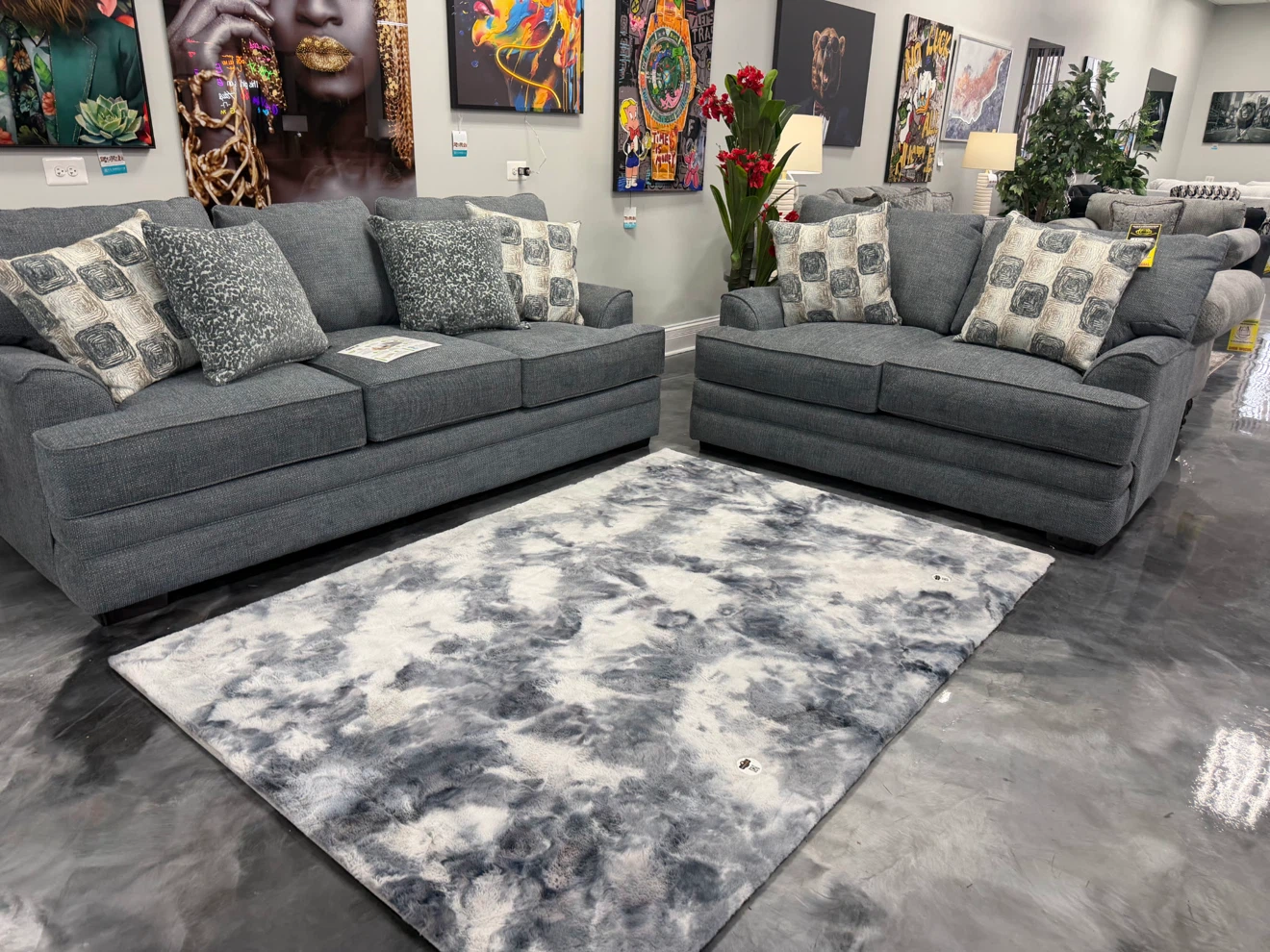 Gray Upholstered Sofa and Loveseat Set