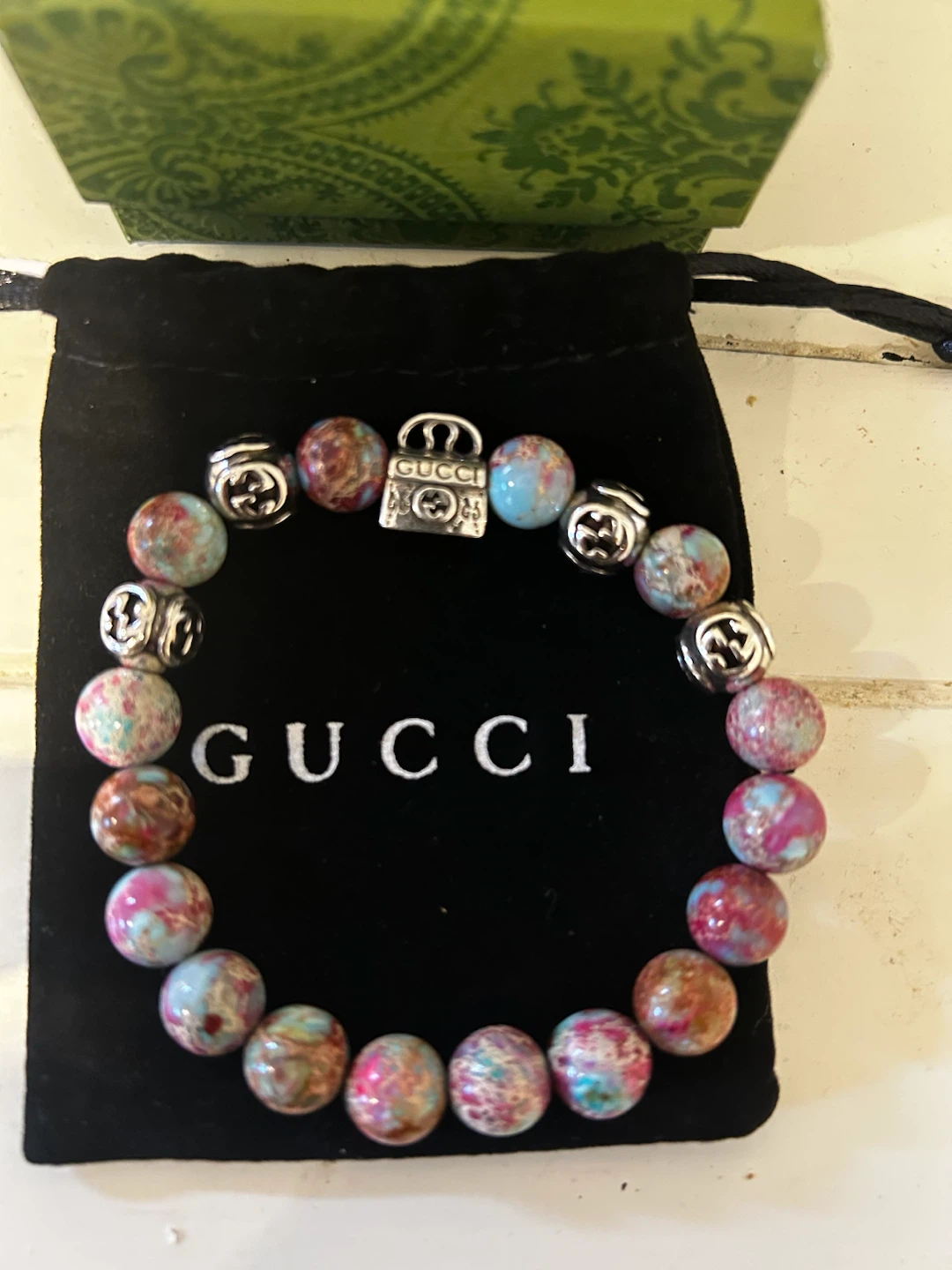 Gucci Beaded Bracelet with Lock Charm