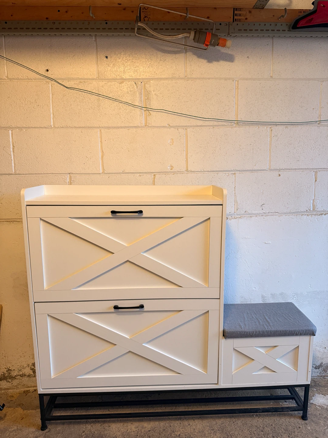 Shoe Cabinet with Flip-Drawer and Padded Seat Cushion