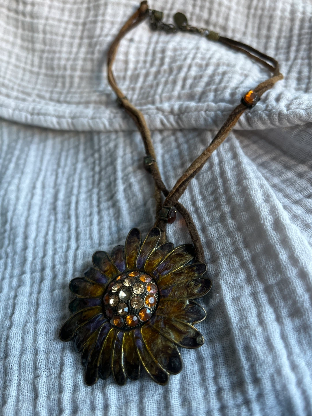 Sunflower Pendant Necklace with Rhinestones