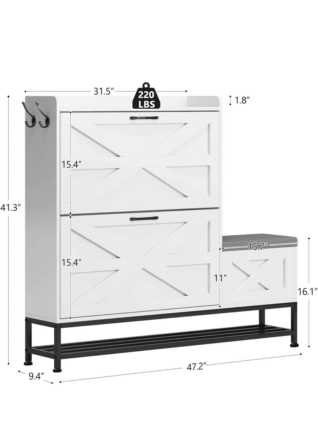 Shoe Cabinet with Flip-Drawer and Padded Seat Cushion - photo 5