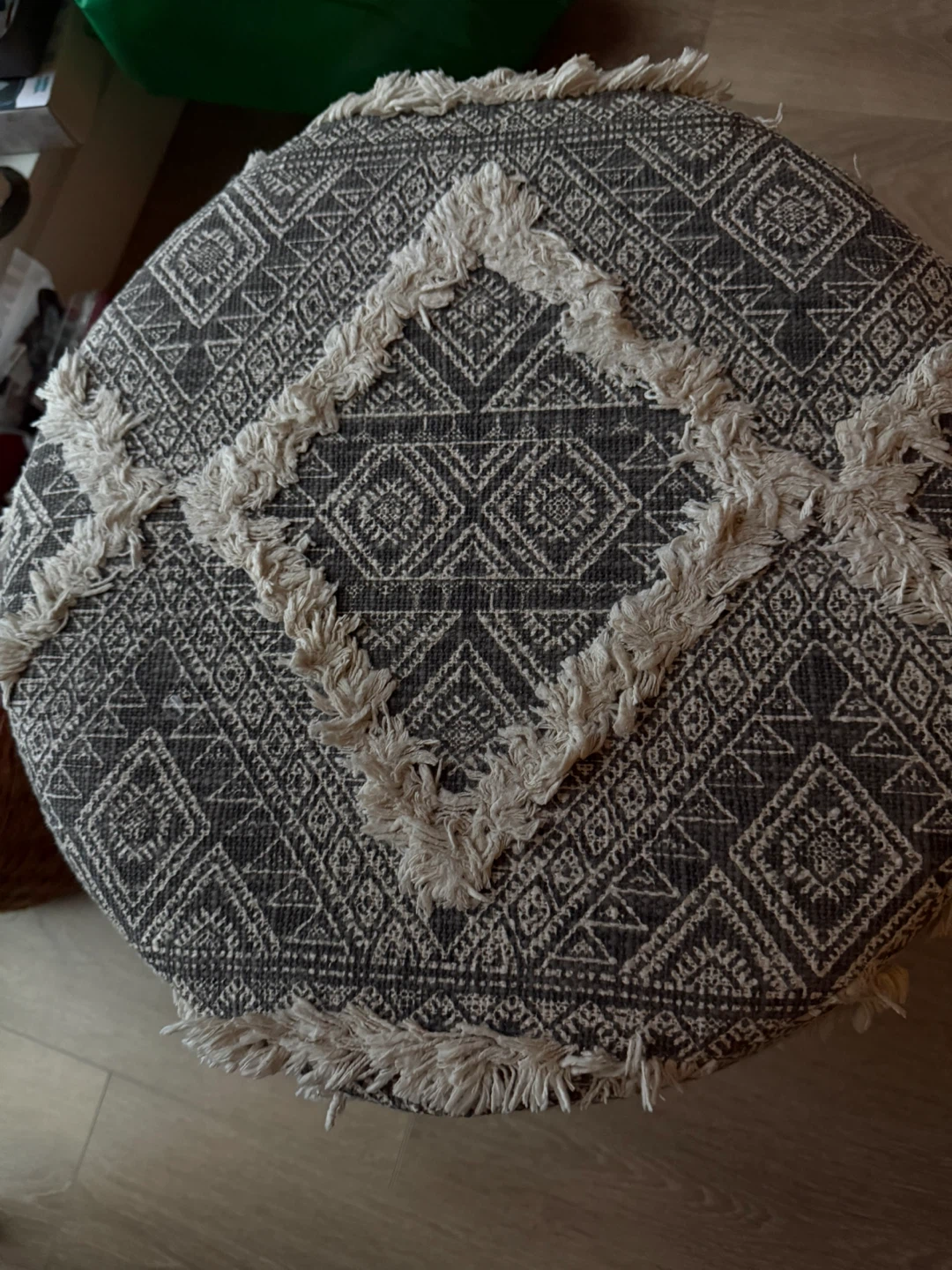 Boho Woven Fabric Stool with Wooden Legs - photo 2