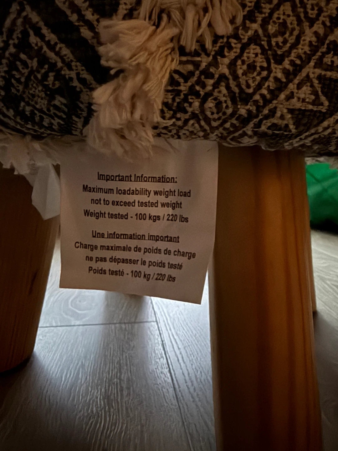 Boho Woven Fabric Stool with Wooden Legs - photo 3